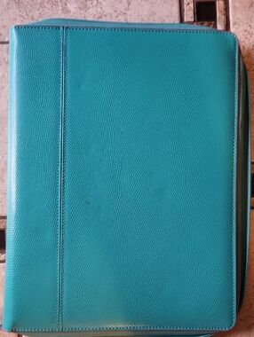 Baekgaard Teal Croc Embossed Leather Zipper Binder